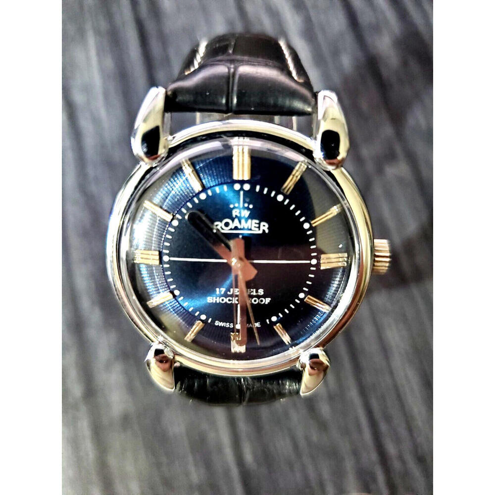 Rare Roamer Brevete Swiss Mens Manual Watch Slv Blu Blk